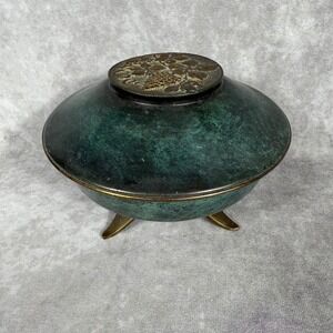 Vtg Oppenheim Israel Brass Verdigris Footed Bowl Hand Made Grapes MCM Judaica